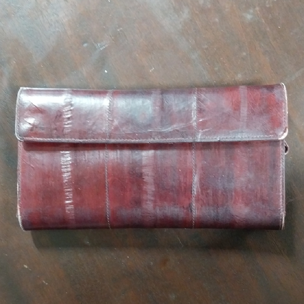 Vintage Buxton Genuine Eel Skin Elegant Red Clutch